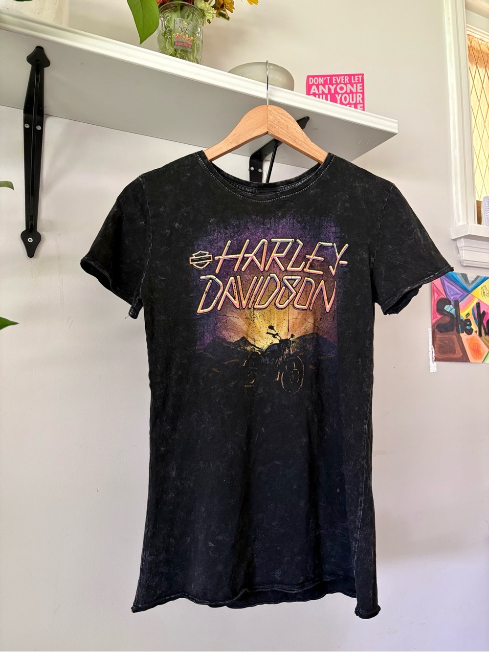Harley-Davidson Black Tee with Sunset Motorcycle Graphic